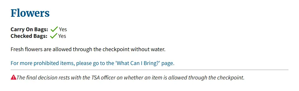 can you bring flower on a plane TSA